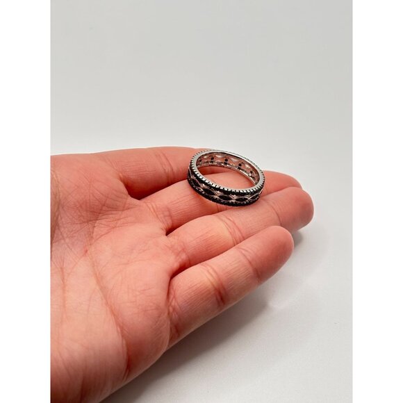 Black Spinel Eternity Ring 925 Sterling Silver Rhodium-Plated Size 10 - Picture 7 of 9